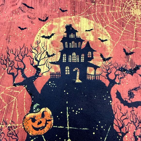 Studio Collection Halloween 3/4 Sleeve Shirt Orange Rhinestones Women's Size L - Picture 3 of 11